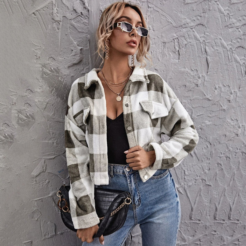 Loose Plaid Thick Plush Short Coat