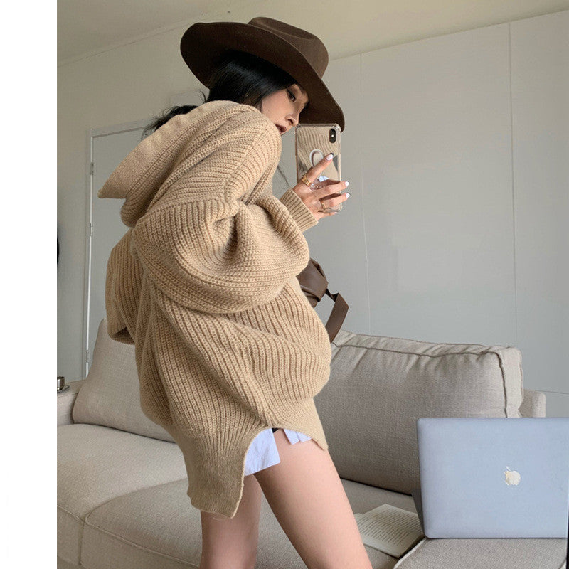 Casual Knitted Hooded Sweater