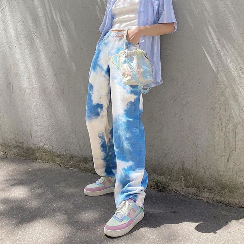 Tie-dye casual straight-leg pants
