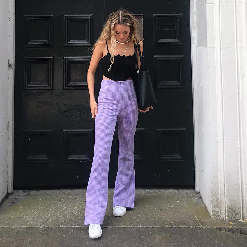 Purple High Waist Hip Flare Casual Pants