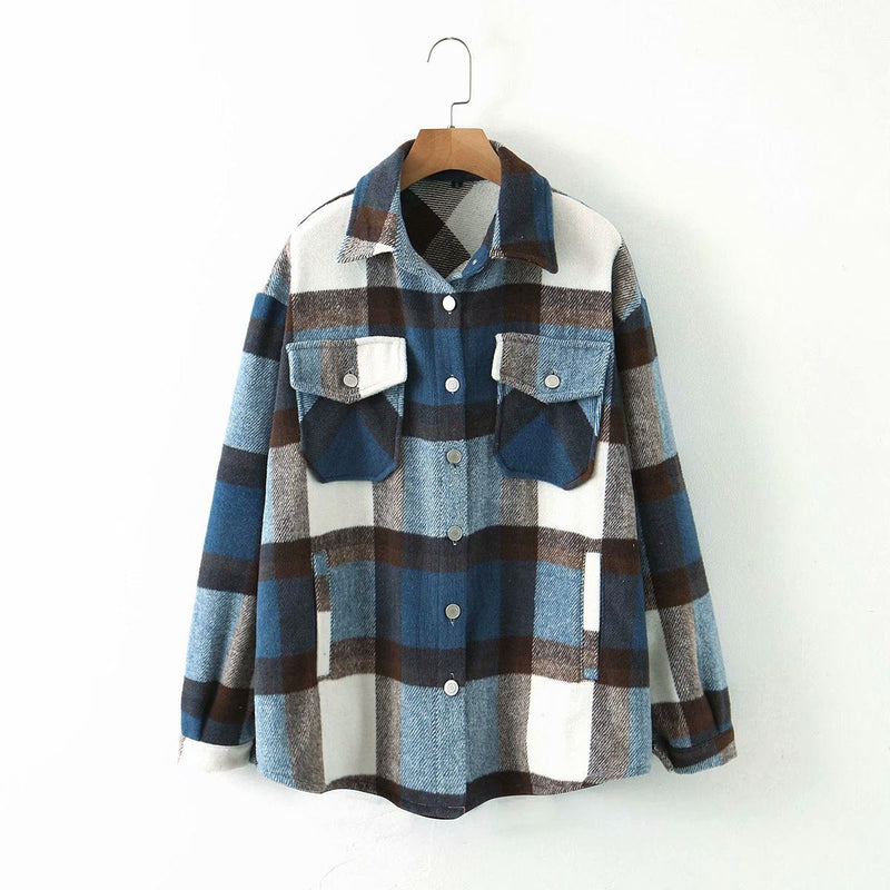 Lapel check wool coat
