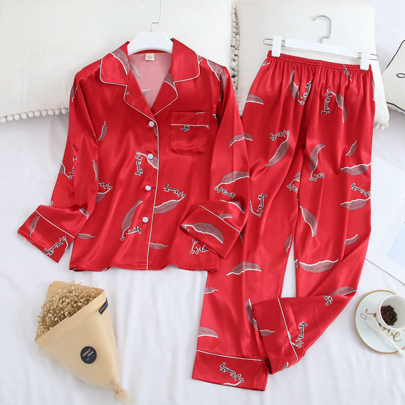 Long Sleeve Simple Lapel Home Pajamas