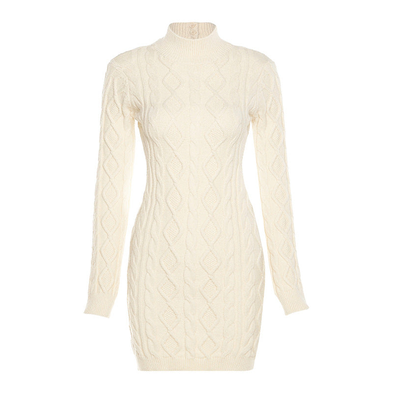Long Sleeve Round Neck Slim Knitted Dress