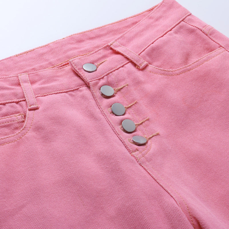 High Waist Ripped Straight Wide Leg Jeans