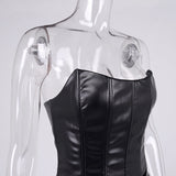 Tube Top Leather Vest Short Skirt Two-Piece Set