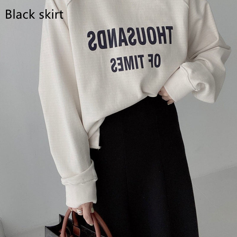 Small Letter Print Double Sided Hoodie High Waisted Skirt