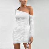 Fashionable Mesh Pleated Off-shoulder Dress