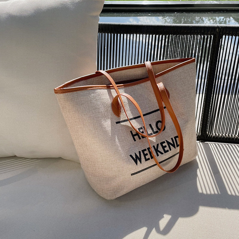 Canvas Fashion Printed Letters Large Capacity Shoulder Bag