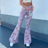 Printed Slim-fit High-waist Flared Pants Street