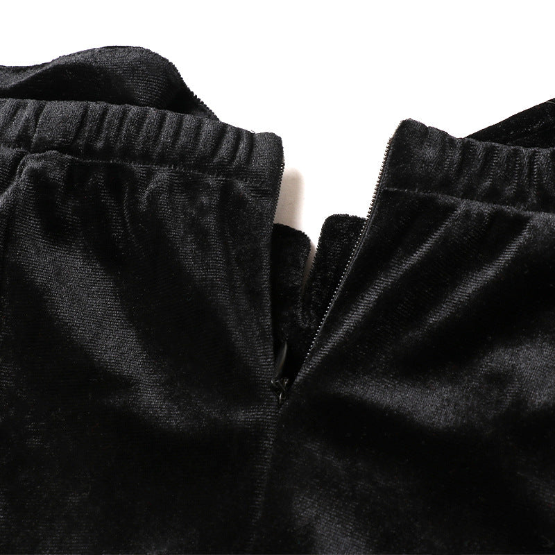 Waist Suede Flared Sleeve Wrap Chest Hepburn Dress