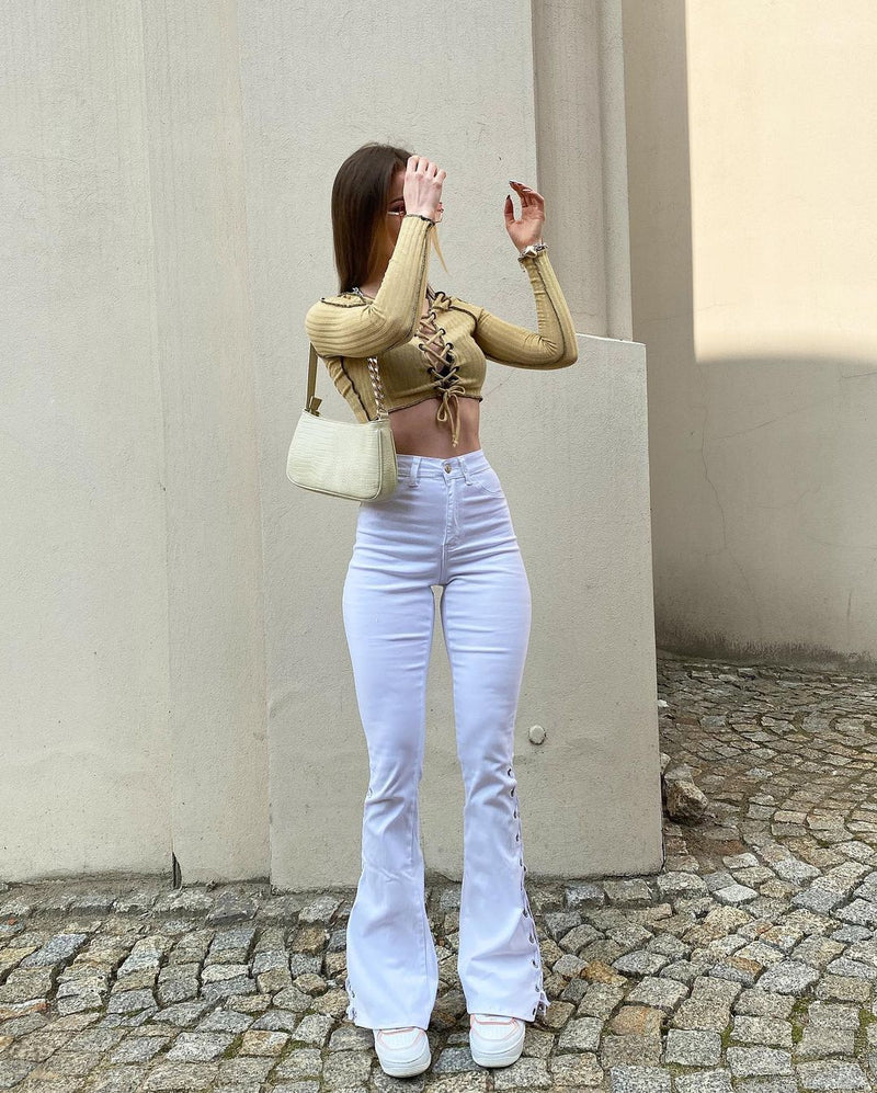White Slim-fit Strappy Casual Pants