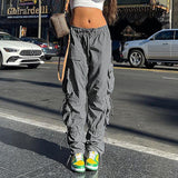 Low-rise Straight-leg Multi-pocket Overalls Pants