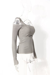 One-shoulder Irregular Hollow Slim Fit Slim Top