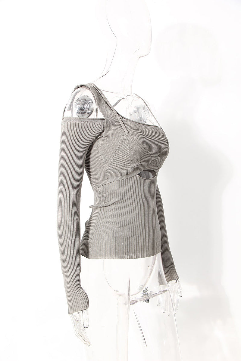 One-shoulder Irregular Hollow Slim Fit Slim Top