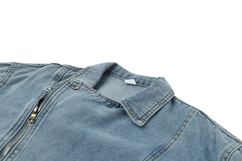 Short Denim Jacket With Large Lapel