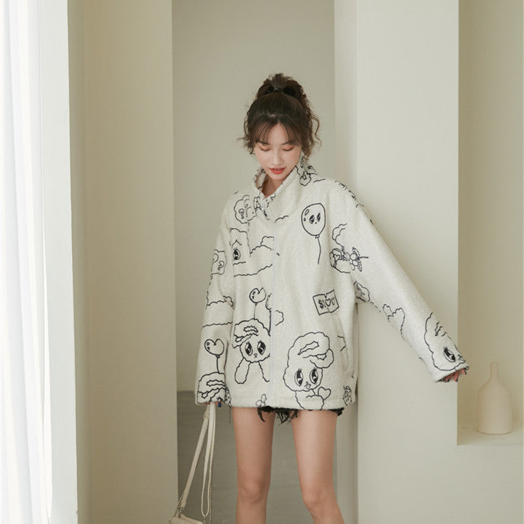 Full-print Lamb Cashmere Velvet Jacket