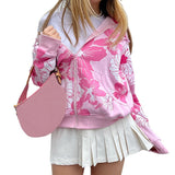 Sweet Student Zipper Print Hooded Sweater