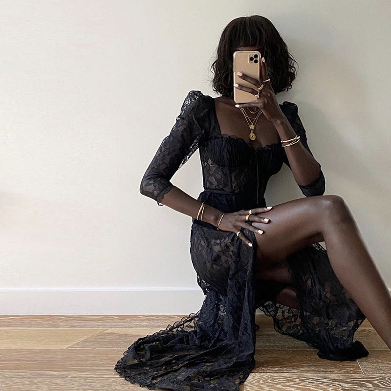 Lace Square Collar Dress