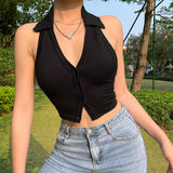 Multicolor Halter Neck Lapel Deep V Vest