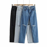 Double-knee Holes Mopping Jeans