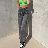 Fashion Street Graffiti Straight Leg High Waist Jeans