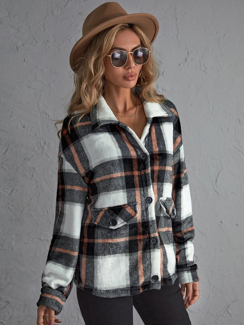 Cotton Plaid Loose-collar Double-sided Jacket