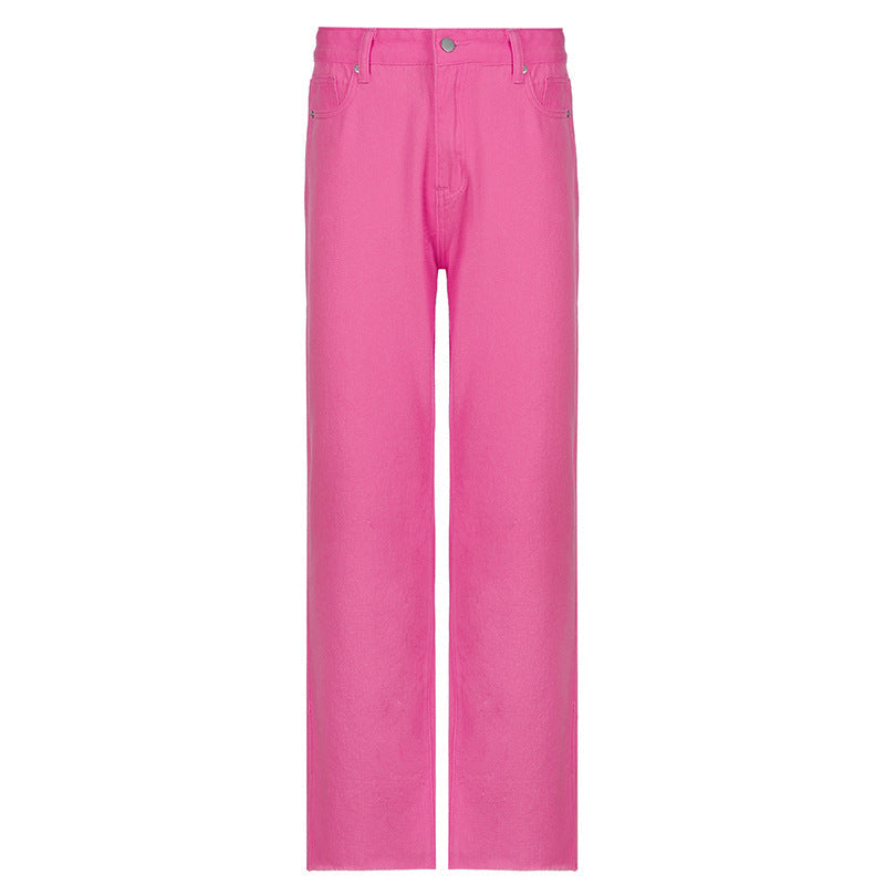 Candy Color High Waist Casual Straight Pants