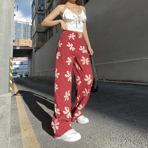 Printed Flowers Wide-leg Pants