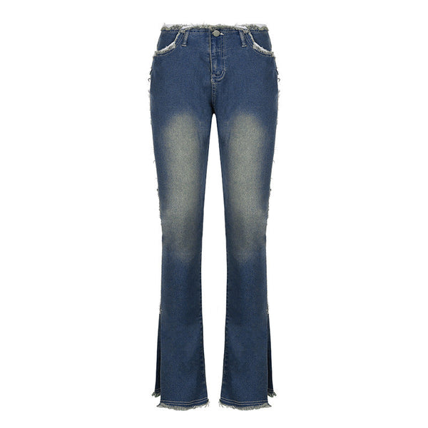 Low-waisted Raw Edge Flared Jeans