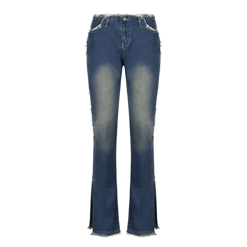 Low-waisted Raw Edge Flared Jeans
