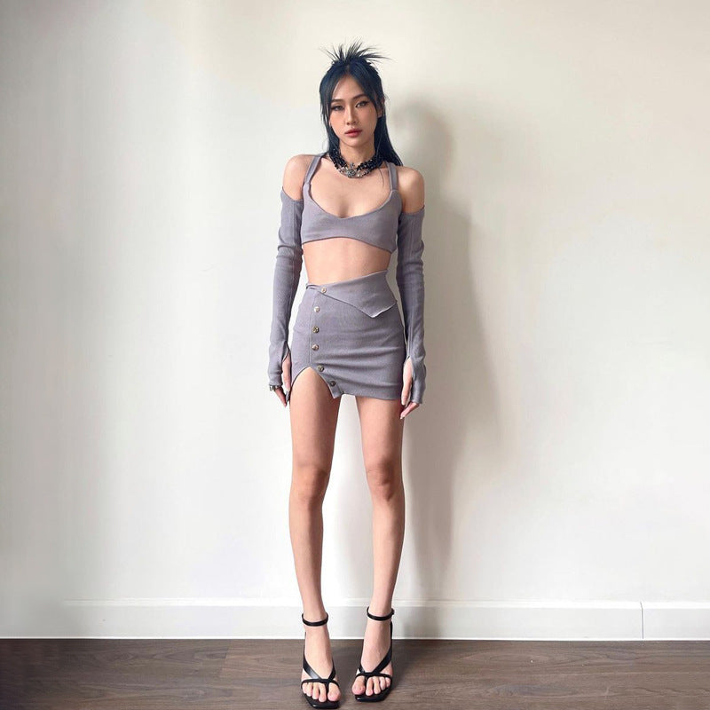 Solid Color Camisole Tank Top & Long Sleeve T-Shirt