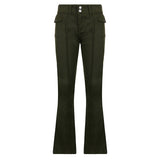 Low-waist Side Pockets Retro Trousers