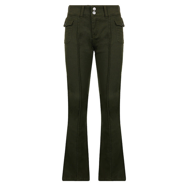 Low-waist Side Pockets Retro Trousers