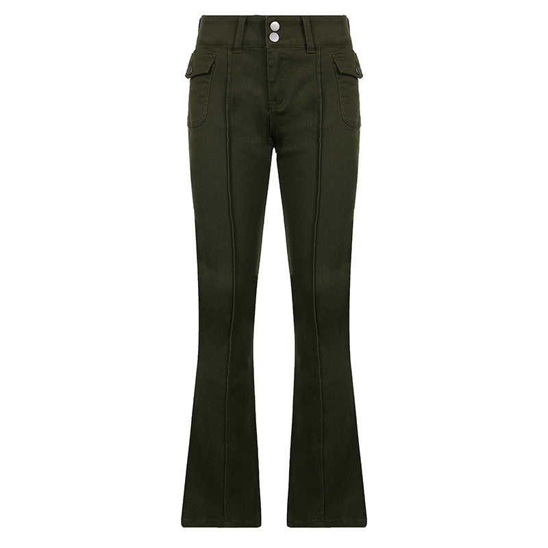 Low-waist Side Pockets Retro Trousers