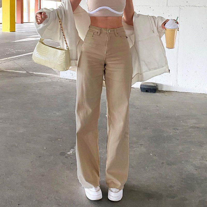 Wide-legged All-match Khaki Casual Trousers