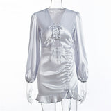 Sexy V-Neck Drawstring Pleated Dress