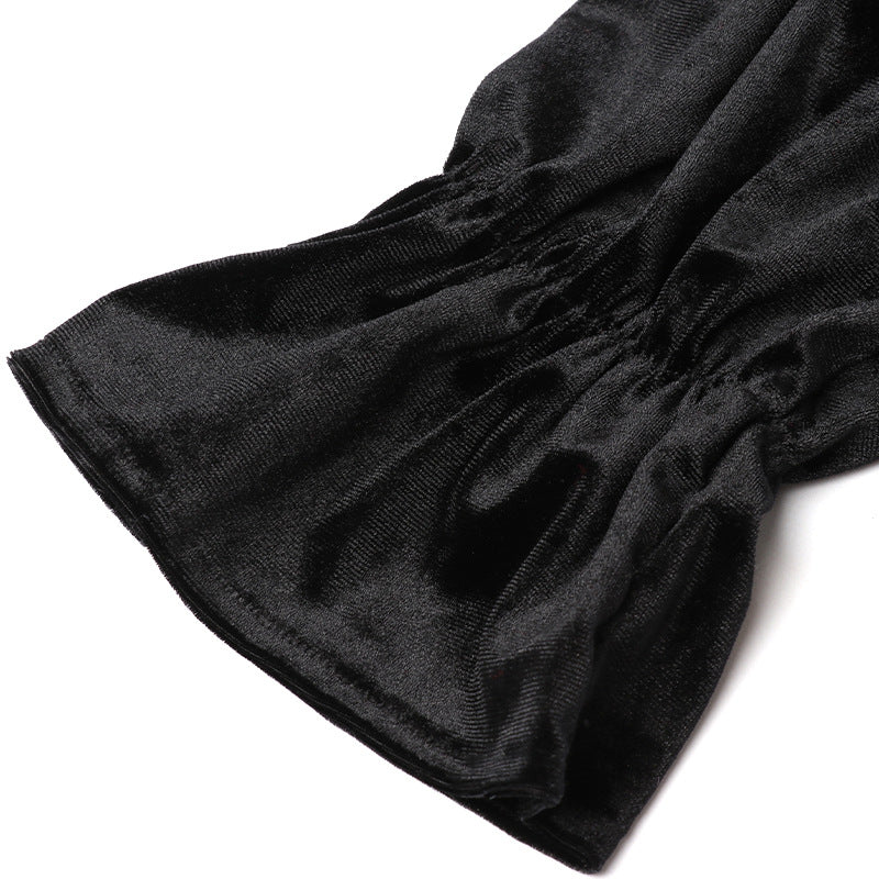 Waist Suede Flared Sleeve Wrap Chest Hepburn Dress