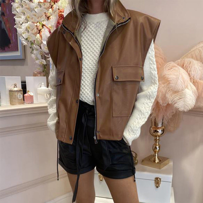 Sleeveless PU Leather Jacket