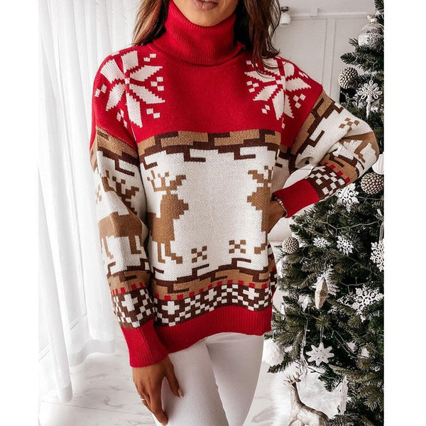 Turtleneck Christmas Jacquard Knitted Sweater