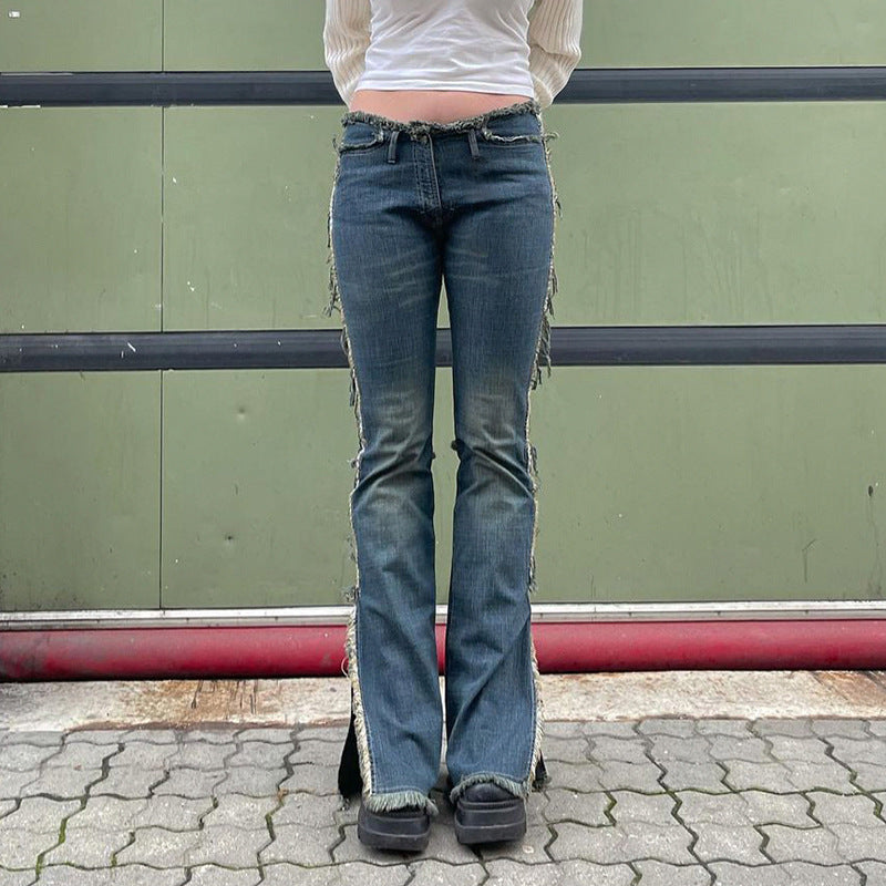 Low-waisted Raw Edge Flared Jeans