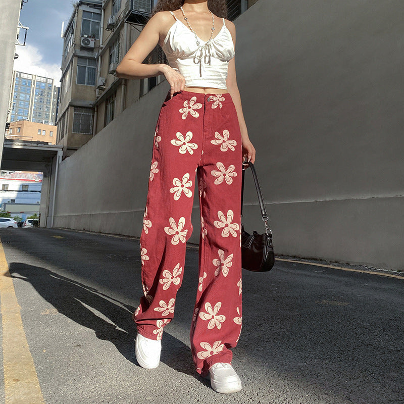 Printed Flowers Wide-leg Pants