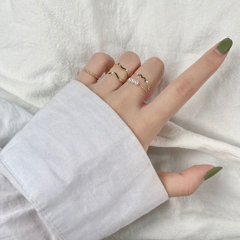 Simple Wavy Ring Five-Piece Set