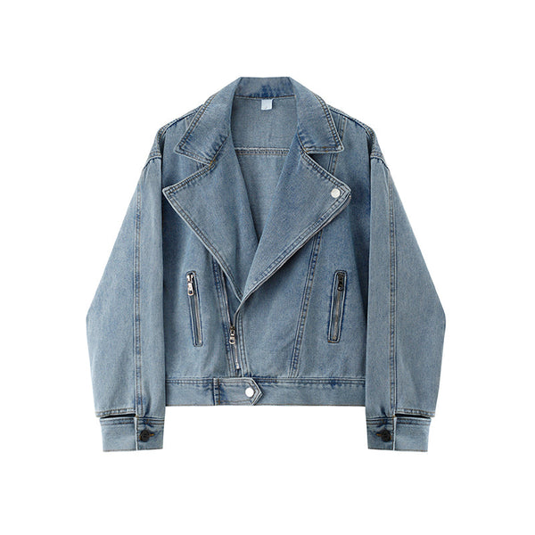 Short Denim Jacket With Large Lapel