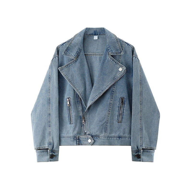 Short Denim Jacket With Large Lapel
