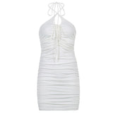 Pure Color Chest Hollow Pleated Waist Dress