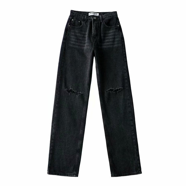 Double-knee Holes Mopping Jeans