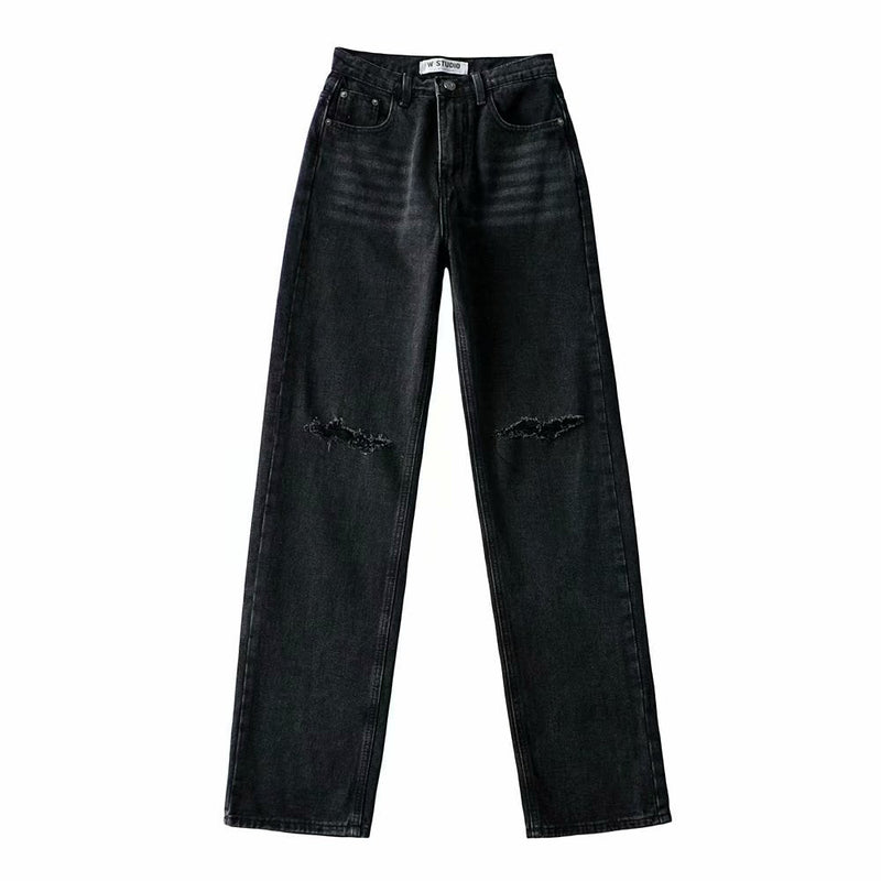 Double-knee Holes Mopping Jeans