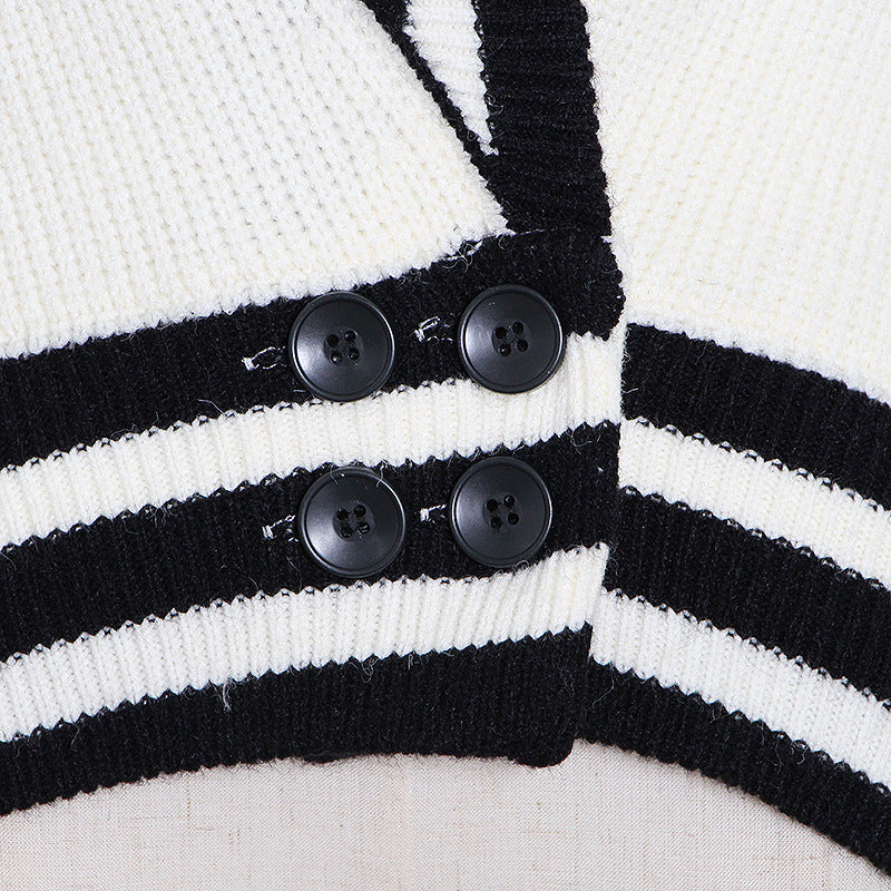 College Style Cardigan Black And White