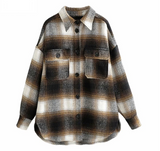 Single Breasted Long Sleeve Loose Plaid Coat