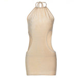 Halter Waist Cutout Glitter Dress